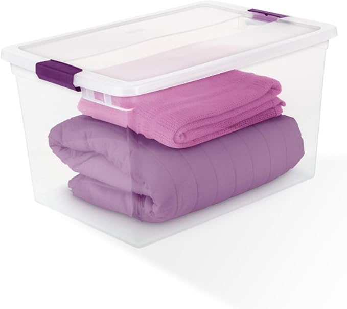 Sterilite 66 Qt ClearView Latch Storage Box, Stackable Bin with Latching Lid, Organize Clothes, Blankets, Items in Closet, Cl