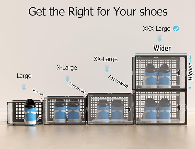 Kuject XXX-Large Shoe Storage Boxes Organizers Clear Plastic Stackable 12 Pack, Shoe Rack & Holder Substitute, Sneaker Contai
