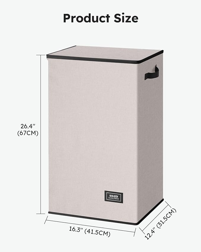 SOLEDI Laundry Hamper with Lid 90L Large & Tall Collapsible Laundry Basket, Clothes Hamper with Bag Removable Easy to Carry, 