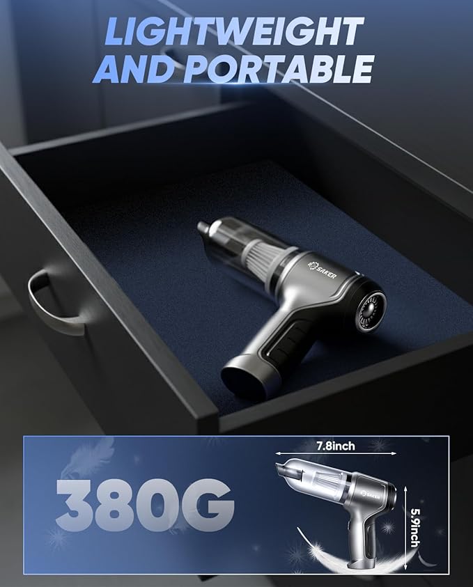 Saker Car Vacuum Portable Cordless Handheld Car Vacuum 15000PA High Power with Brushless Motor and Blower for Cars,Office,Hom