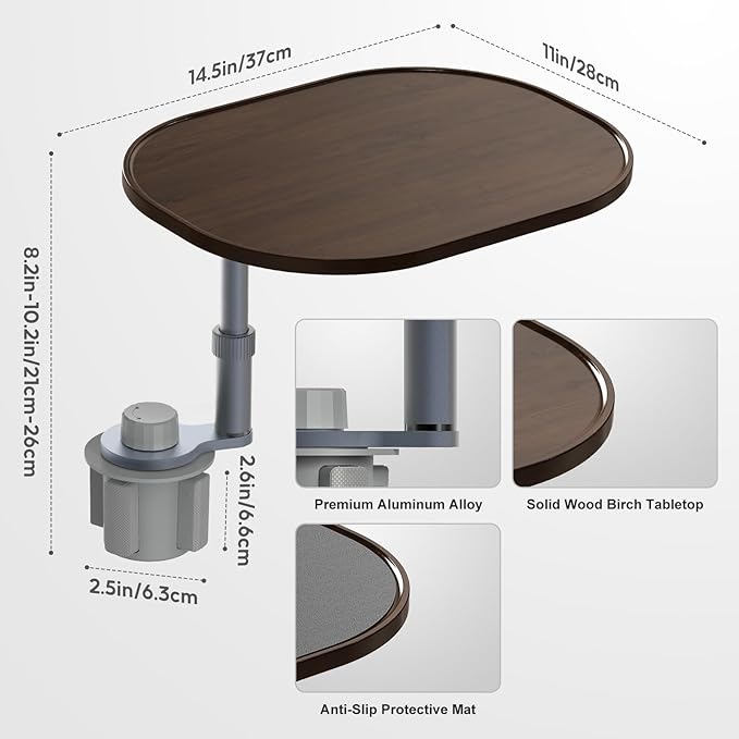 Car Desk Car Tray for Laptop & Food, Wood Cup Holder Table with Adjustable Height, Car Accessories for Women & Men 360° Rotatable Steering Wheel Tray for Tesla Model Y/3/S, Most Vehicles (Walnut-Oval)