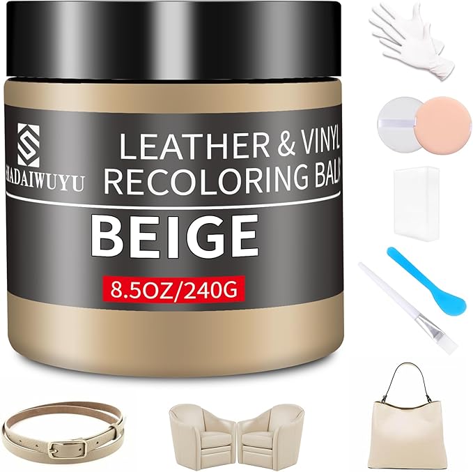 Leather Recoloring Balm,8.5oz Leather Color Restorer,Beige Leather Repair kit for Furniture and Car Interior,Leather Couch Sc