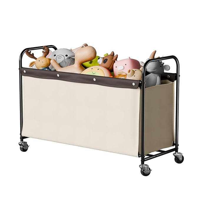 StorageWorks Toy Box with Wheels for Kids, 135L Large Toy Storage Chest and Organizer, 23" Metal Toybox with 360° Swivel Whee
