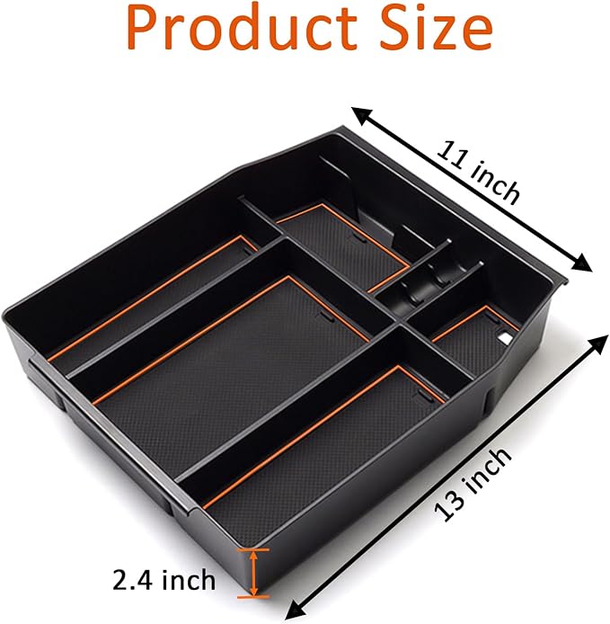 Center Console Organizer Tray for Ford F150 2021 2022 2023 2024 Accessories Interior Secondary Storage Armrest Box Insert Hidden Cubby Drawer (Full Console w/Bucket Seats ONLY) (Orange Trim)