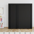 SORCEDAS Portable Wardrobe Closet Storage Organizer Metal Hanging Rack Non-Woven Fabric (Black, 51 Inch)