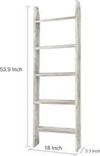 Rustic 5-Tier Wall-Leaning Wood Loadder Towel Racks for Bathroom Livingroom Kithen Office Woden Farmhouse Ladder-Style Blanke