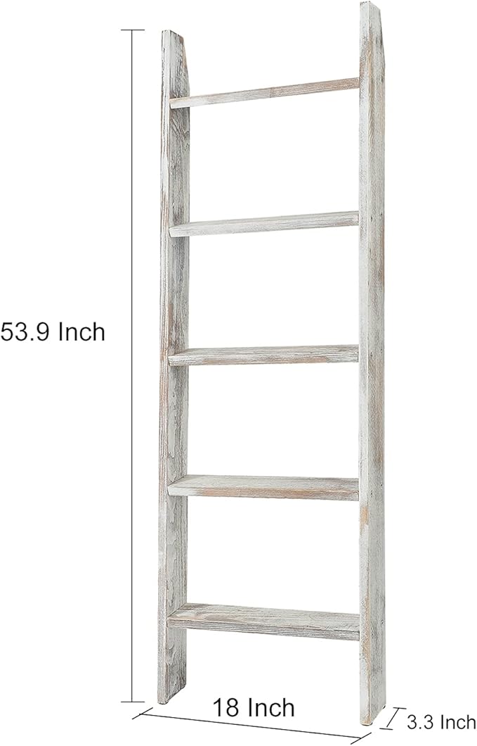 Rustic 5-Tier Wall-Leaning Wood Loadder Towel Racks for Bathroom Livingroom Kithen Office Woden Farmhouse Ladder-Style Blanke