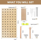 Brown & Beige Wood Pegboard Modular Display Wooden Pegboard Combination Wall Organizer Storage Wall Hooks Shelf for Home, Off