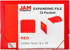 JAM Paper Accordion Folders - 13 Pocket Plastic Expanding File - Letter Size - 9 x 13 - Red - Sold Individually