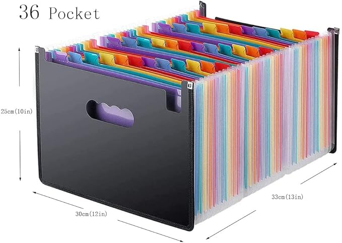 YXQ 36 Pockets Expanding File Folder, Large Capacity Portable Document Organizer A4 Letter Size Multicolored Accordion Filing