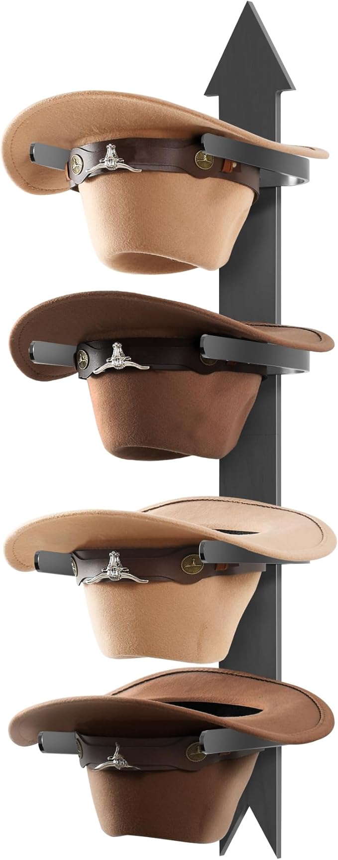 Cowboy Hat Rack, Cowboy Hat Holder Wall Mount Holds up to 4 Hats, Wooden Western Rustic Metal Cow boy Hat Hanger with Arrow S