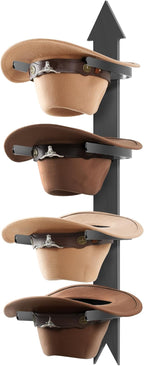 Cowboy Hat Rack, Cowboy Hat Holder Wall Mount Holds up to 4 Hats, Wooden Western Rustic Metal Cow boy Hat Hanger with Arrow S