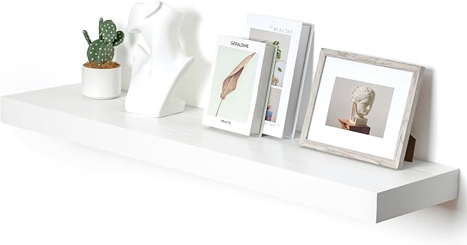 48 Inch White Floating Shelf | 12 Inch Deep Floating Shelves Set of 1 | 48" D x 12" D Rustic Wood Shelves for Wall | Deep Whi