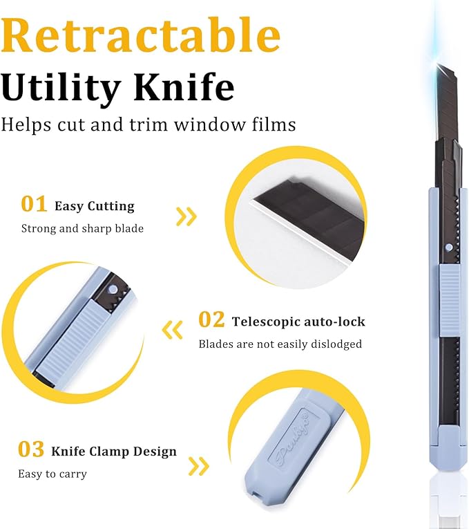 Coavas Window Tint Kit, Window Privacy Film Application Tools Kit, 3 Pcs Easy to Apply Window Film & Car Glass Window Tinting Tool, Vinyl Wrap Set Includes Squeegee, Utility Knife, Spray Bottle