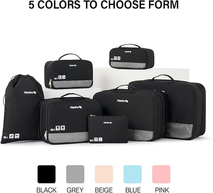 Hanke 7 Set Compression Packing Cubes for Travel, Expandable Large Packing Cubes for Suitcases and Backpack, Luggage Packing 