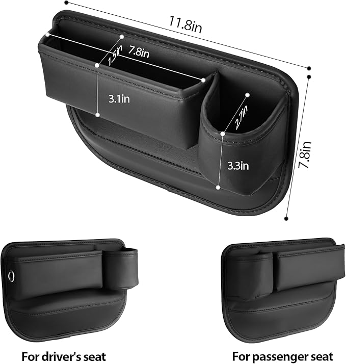 2 Pack Leather Car seat Gap Filler Organizers for Front Seat,Seat Gap Storage with Cup Holder and Storage Box for Phones,Keys,Glasses etc.Suitable for various car models (with cup holder)