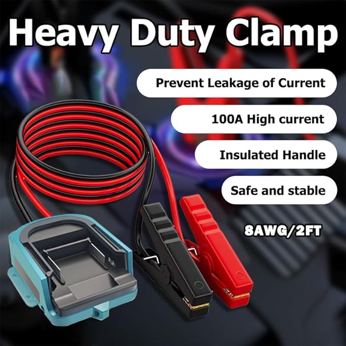 Jumper Cables Adapter Compatible with Ma-kita 18V Battery, 8AWG 2FT Portable Battery Jump Starter Automotive Booster Cables Power for Car Jump Starting Using Tool