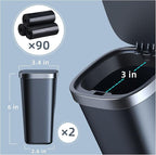2 Pack Mini Car Trash Can with Lid and 90 Bags, Small Cup Holder Trash Can for Car Door Home Office Bedroom Desktop - Waterproof & Odor Blocking (2Black)