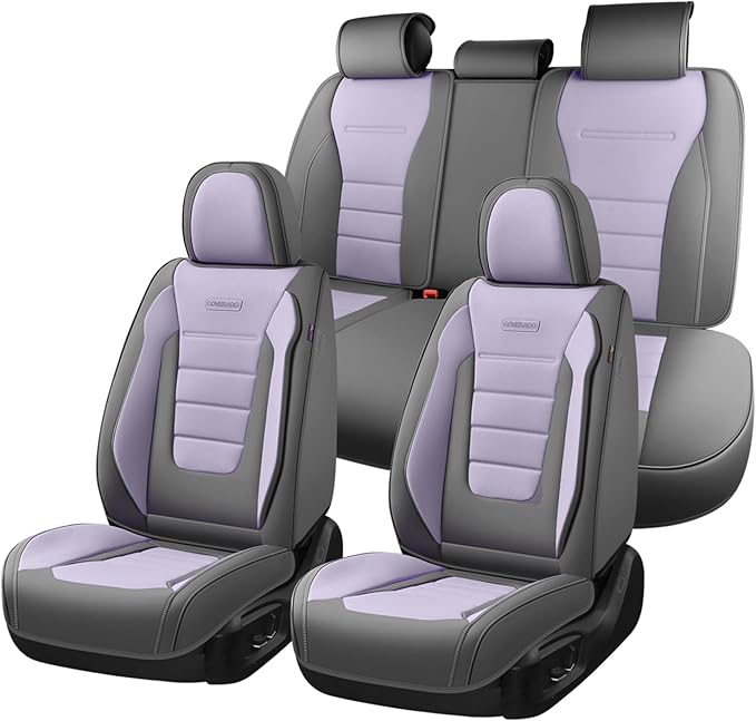 Coverado Car Seat Covers Full Set, Nappa Leather Seat Covers for Cars, Car Seat Protector Car Seat Cushion, Front and Back Se