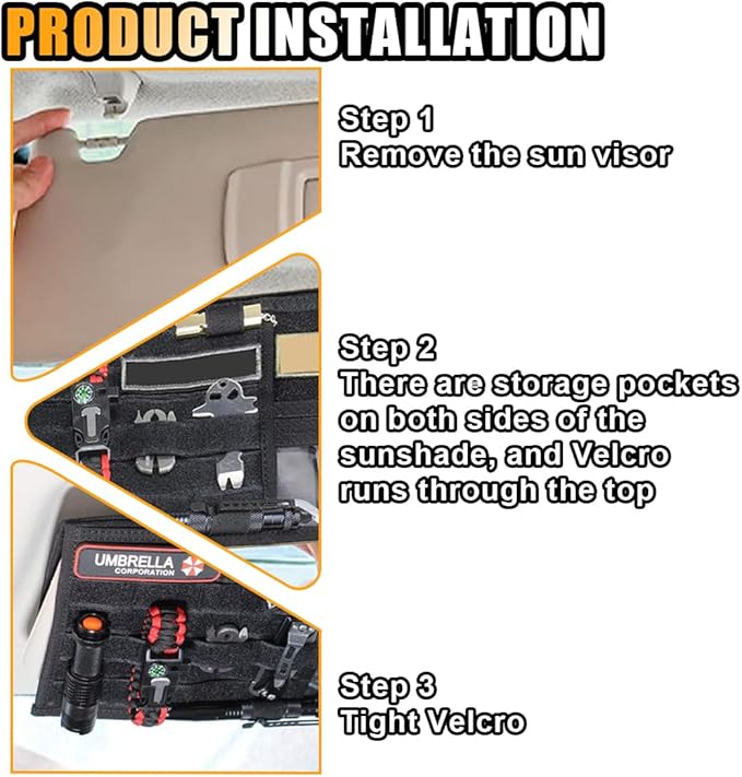 Tactical Molle Car Sun Visor Organizer, Large Molle Visor Panel Storage Pouch Holder, Tactical Gear Truck Storage Shelf, 600D Car Sunshade Storage Bag for Large Vehicle (Black)