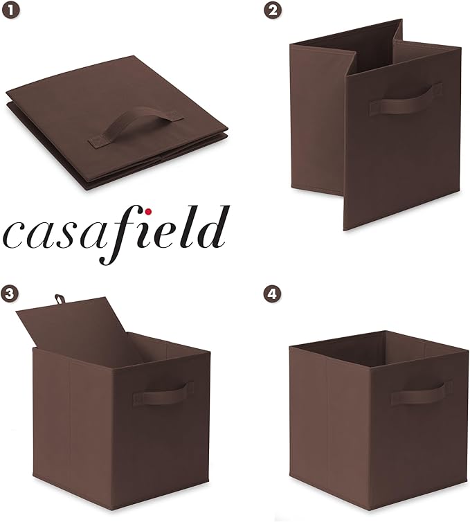 Casafield Set of 6 Collapsible Fabric Cube Storage Bins, Brown - 11" Foldable Cloth Baskets for Shelves, Cubby Organizers & M