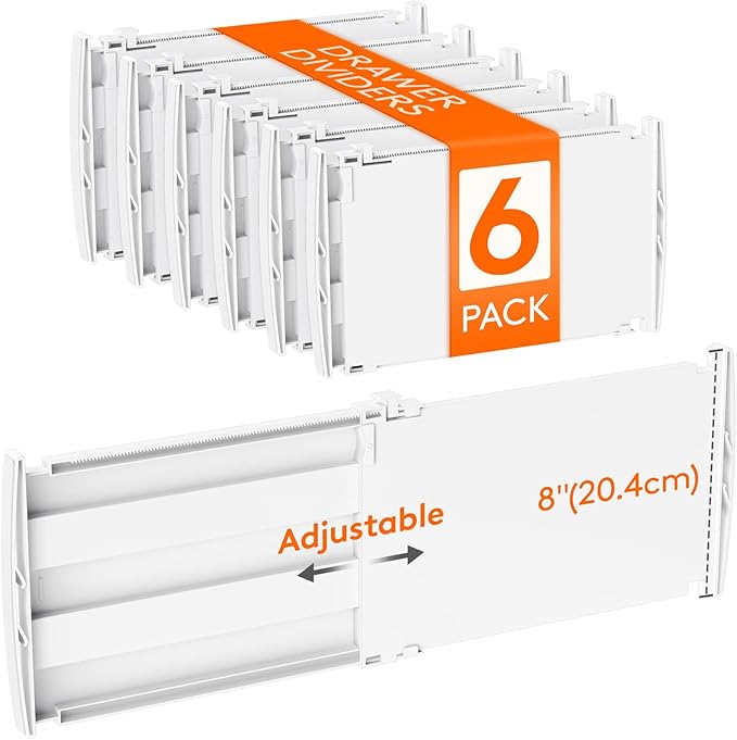 Lifewit 8" Tall 6 Pack Drawer Dividers, 35-56.5cm/13.8-22.2" Expandable Drawer Divider for Clothes, Adjustable Dresser Drawer