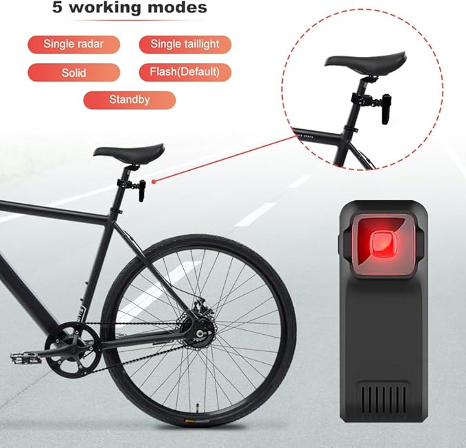 BY-J Bike Radar Tail Light, Visual and Audible Alerts for Approaching Vehicle, Compatible with Garmin Wahoo Bike Computers & 