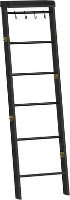 Hzuaneri Blanket Ladder Shelf, Decorative Quilt Rack, 7-Tier Farmhouse Ladder Holder Organizer with 4 Removable Hooks 7.9" D 