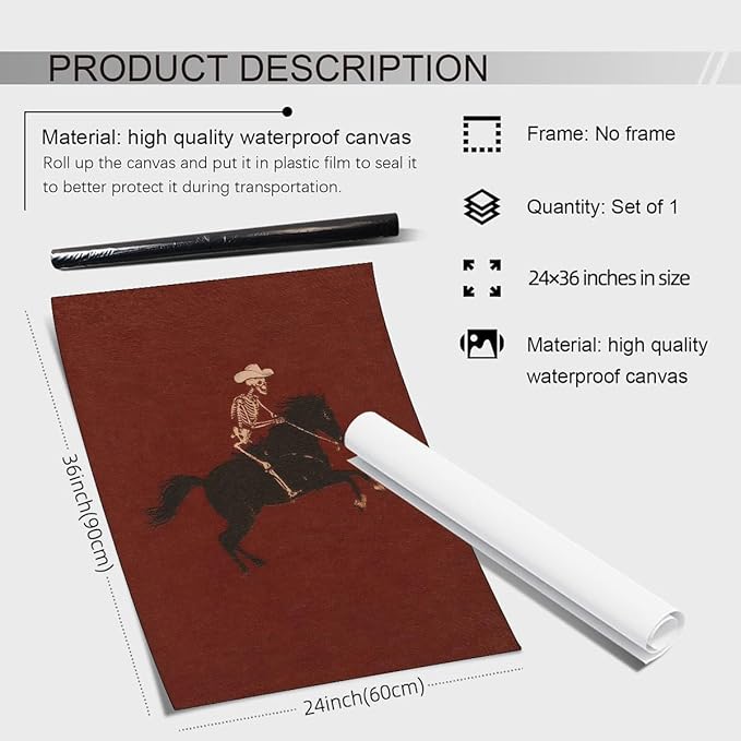 Retro Western Wall Art Skeleton Cowboy Poster Vintage Bucking Bronco Prints Quirky Western Horse Rider Painting Halloween Got