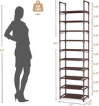 VTRIN 10 Tiers Tall Shoe Rack Holds 20-25 Pairs of Shoes Sturdy Vertical Shoe Organizer with 18pcs Hooks Stackable Narrow Sho