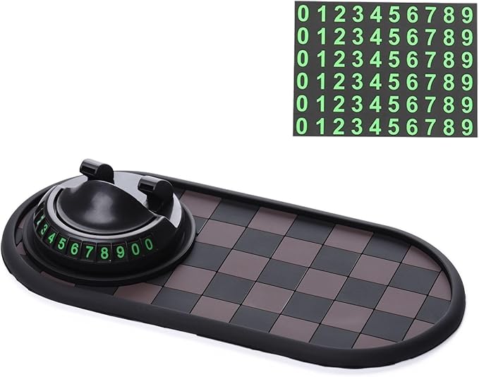 Car Dashboard Mat Kit: 360° Rotating Phone Holder, Parking Number Plate, Universal Anti-Slip Organizer Pad (Black)