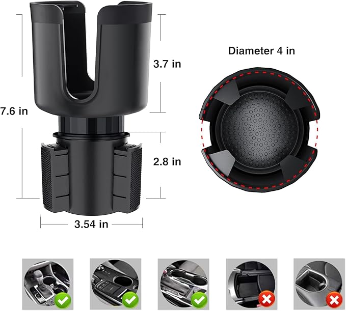 Cup Holder Expander for Car, Cup Expander Compatible with Hydro Flask 32/40oz, Yeti 24/30/36oz, Other Bottles, Large Cup Holder Adapter Fits for Universal Vehicle Car Accessories