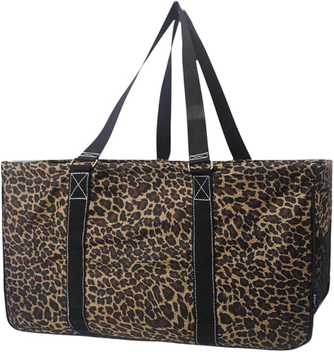 NGIL Extra Large Utility Tote Reusable Grocery Organizing Bag Oversized Collapsible for Storage, Picnic,Car, Beach (Leopard Print)