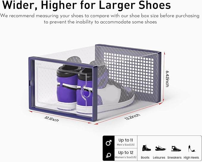 Kuject X-Large Shoe Storage Boxes Organizers Clear Plastic Stackable 12 Pack, Shoe Rack & Holder Substitute, Sneaker Containe