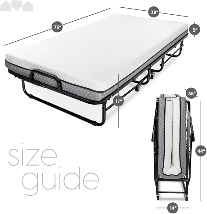 Milliard Deluxe Diplomat Folding Bed with Mattress for Adults, Twin Size, Portable Foldable Bed with Luxurious Memory Foam Ma
