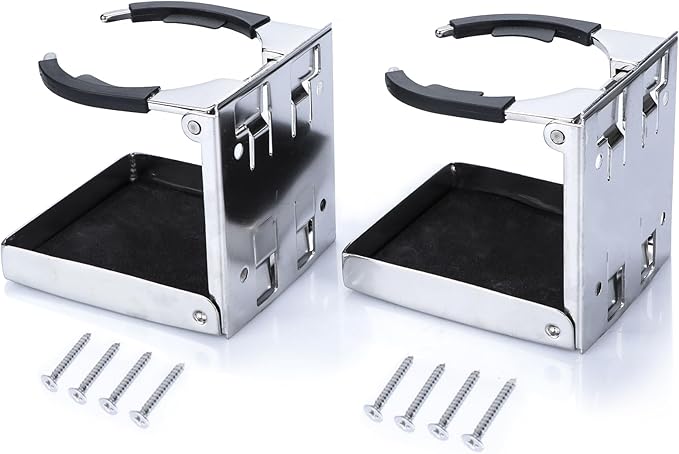 Marinebaby Stainless Steel Adjustable Folding Cup Drink Holders Marine/Boat/Caravan/car (Cup Holder (2pcs))