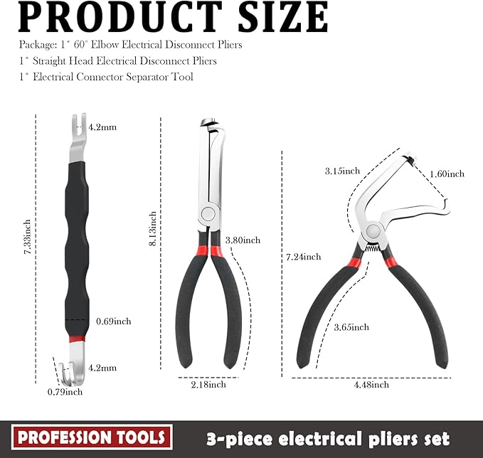 3PCS Electrical Disconnect Pliers for Cars,3 Type Multi-Purpose Electrical Connector Pliers Set Disconnects Connectors/Hose/S