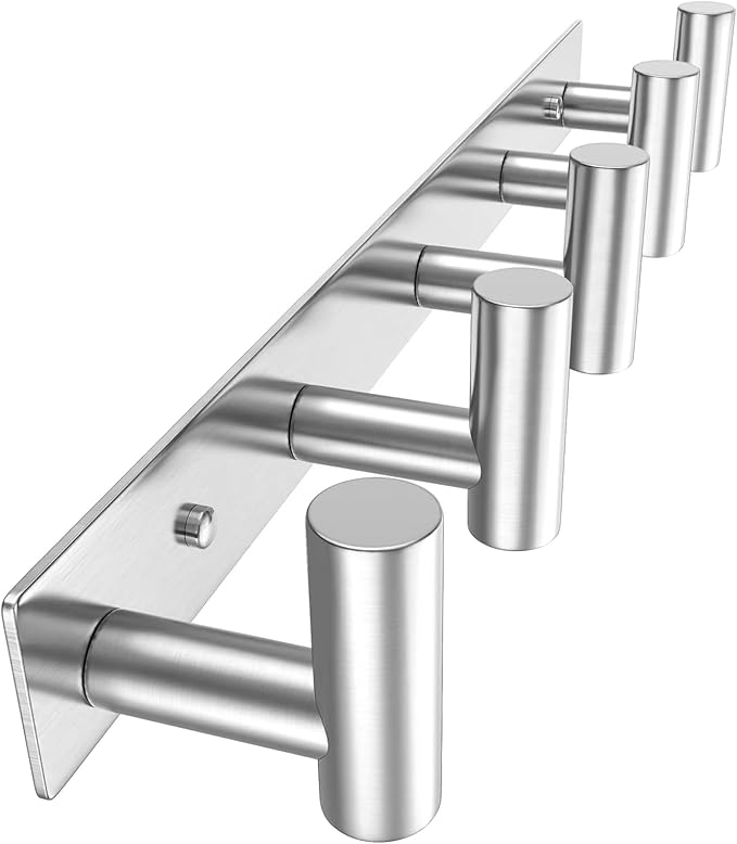 VAEHOLD Silvery Hat and Coat Wall Mount Rack - 5 Hooks for Robes, Bags, Keys, and Towels - Bathroom Towel Hanger Organizer (1