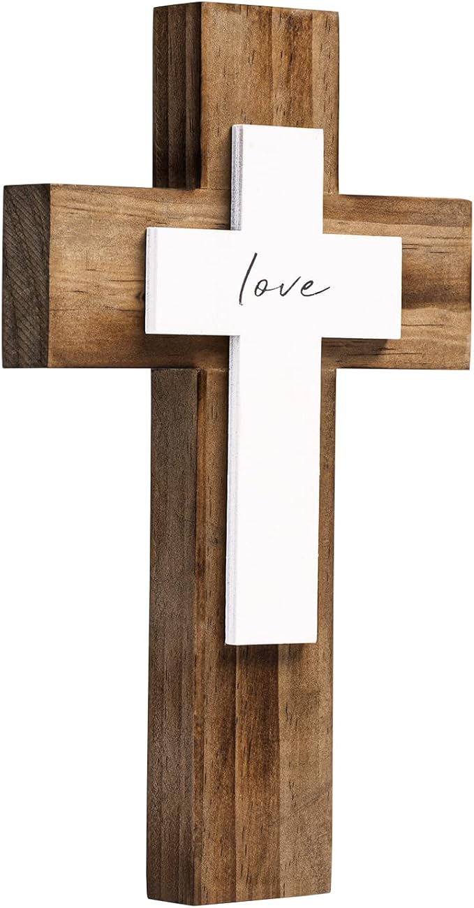 OKSQW Wall & Table Wooden Cross with Love Sign Christians Spiritual Religious Cross Gifts With Hook On Hanging Wall Or Table 