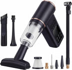 5-in-1 Portable Tire Inflator and Car Vacuum Cordless, 150PSI Smart Air Compressor with Auto Shut-Off, Powerful Suction Handheld Vacuum for Pet Hair, Blower Function, LED Light