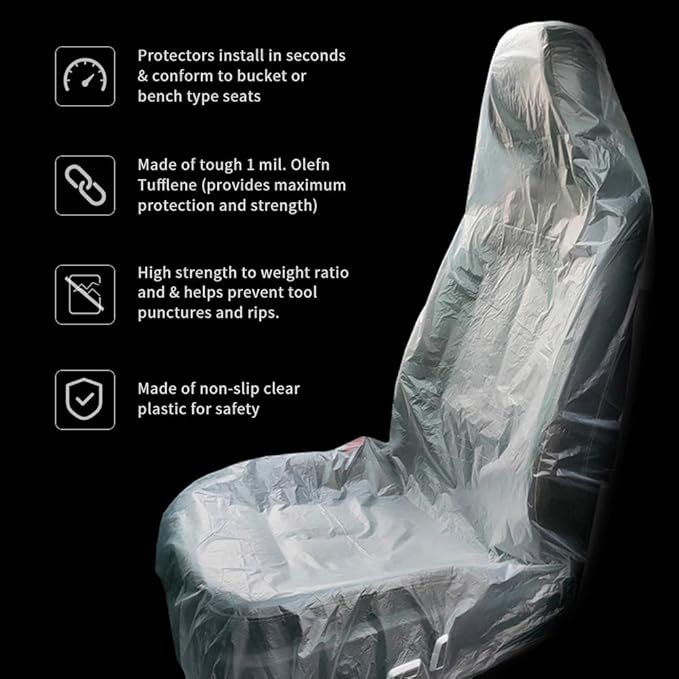 ICWEIMEI 100PCS Disposable Car Seat Covers Plastic Seat Covers for Cars Universal Disposable Clear Plastic Car Cover, Car Dis