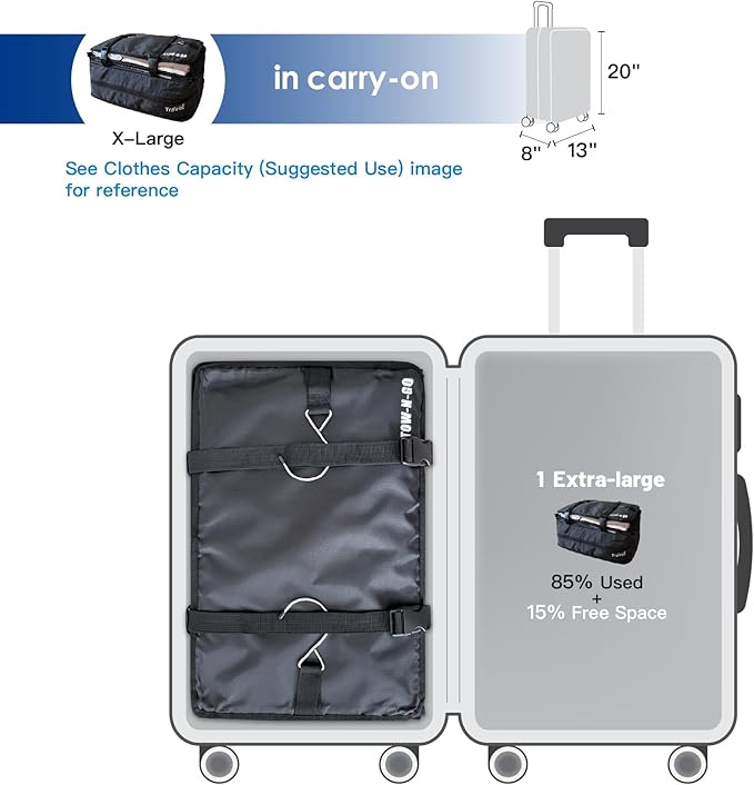 Grand Fusion Stow-N-Go Packing Organizer for Luggage, Portable Hanging Travel Shelves, Carry-On Closet, Hanging Packing Cubes