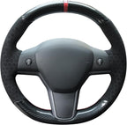 MEWANT Hand Stitched Steering Wheel Cover for Tesla Model 3 2017-2023 / Model Y 2020-2023 for Tesla Model 3/Y Accessories(3D Style)
