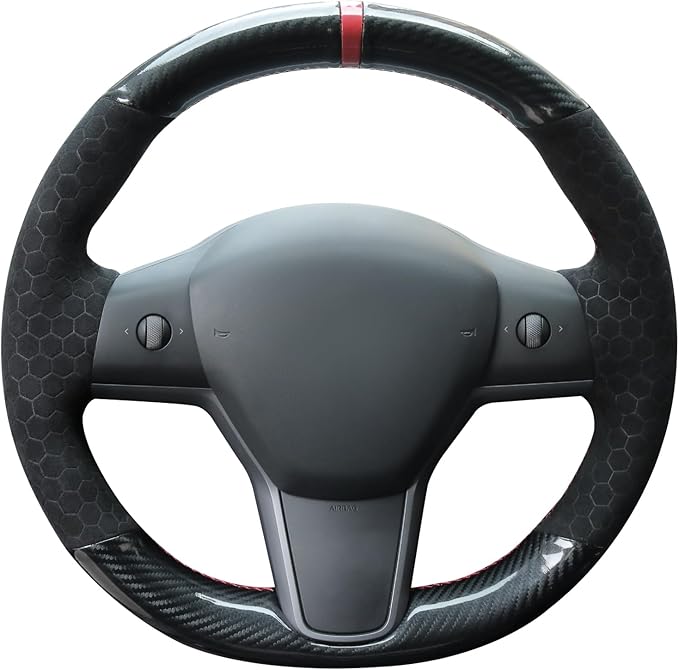 MEWANT Hand Stitched Steering Wheel Cover for Tesla Model 3 2017-2023 / Model Y 2020-2023 for Tesla Model 3/Y Accessories(3D Style)
