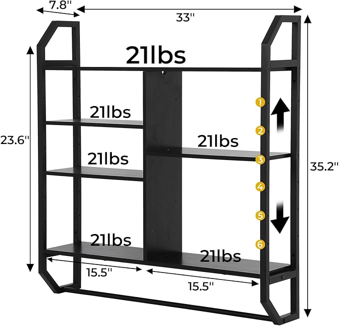 FAHKNS Gaming Floating Shelves, 35" Large LED Wall Shelves with Adjustable Tier, Wall Mounted Bookshelf with Hanging Pipe & 6