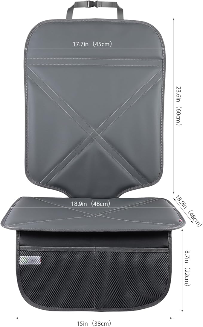 Car Seat Protector Leather Waterproof Child Safety Seat Protector Cover with Thick Pad and 2 Large Pockets Durable Kick Mat f