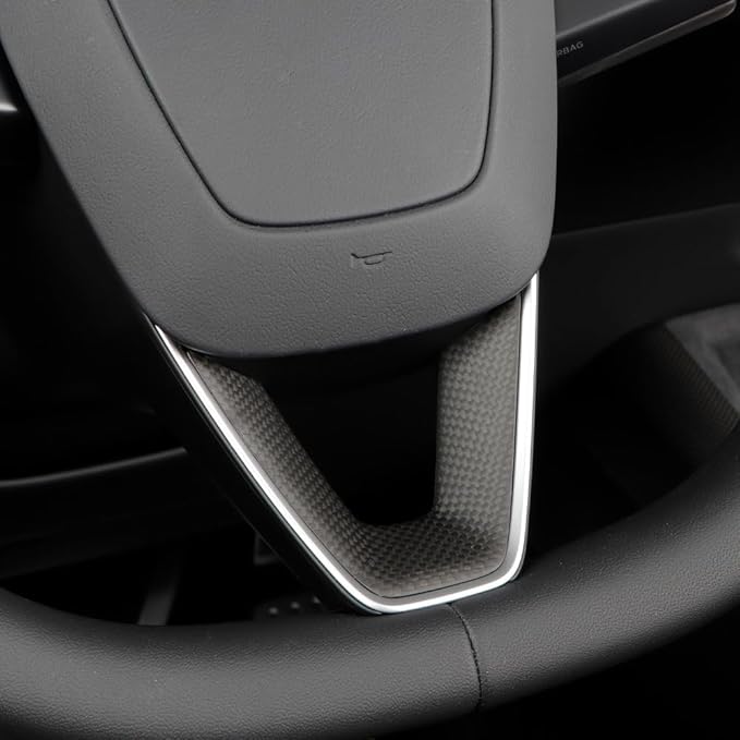 JSWAN Carbon Fiber Steering Wheel Panel Cover Fit for Tesla Refreshed Model 3 Highland Performance (2024+) Model Y Juniper (2025+) Steering Wheel Frame Trim Cover Accessories (Matte Plain Weave)