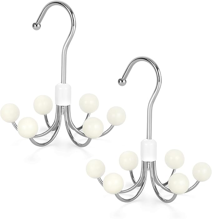 TOPIA HANGER Hoodie Hangers 2-Pack with 6 Wood Balls, 360°Swivel Purse Hanger, Scarf Hanger, Closet Hooks, Handbag Organizer,
