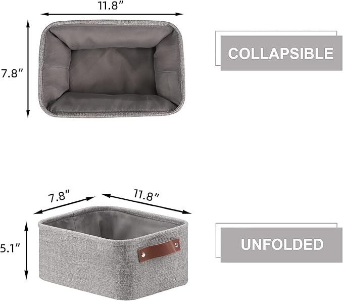 HNZIGE Foldable Fabric Storage Baskets (6pack), Empty Gift Baskets with Leather Handles, Decorative Organizers for Closet (Gr