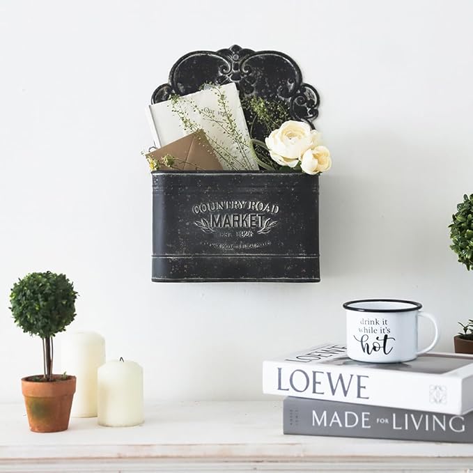 Metal Hanging Storage Baskets Wall Baskets for Mail, Files,Flowers, Books & Accessories, Wall-Mounted Organizer for Entryway,
